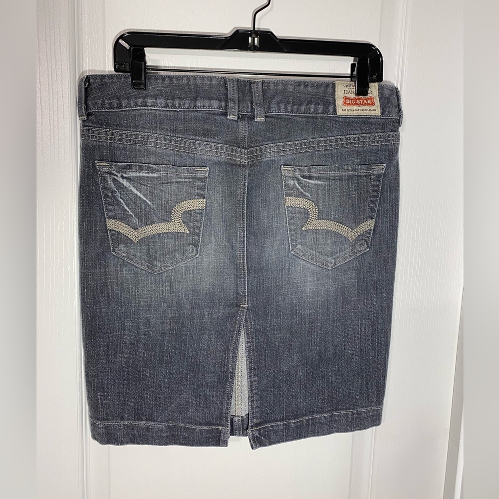 Y2K Big Star Low Rise Pencil Denim Jean Skirt Gray Size 31 - Picture 2 of 5